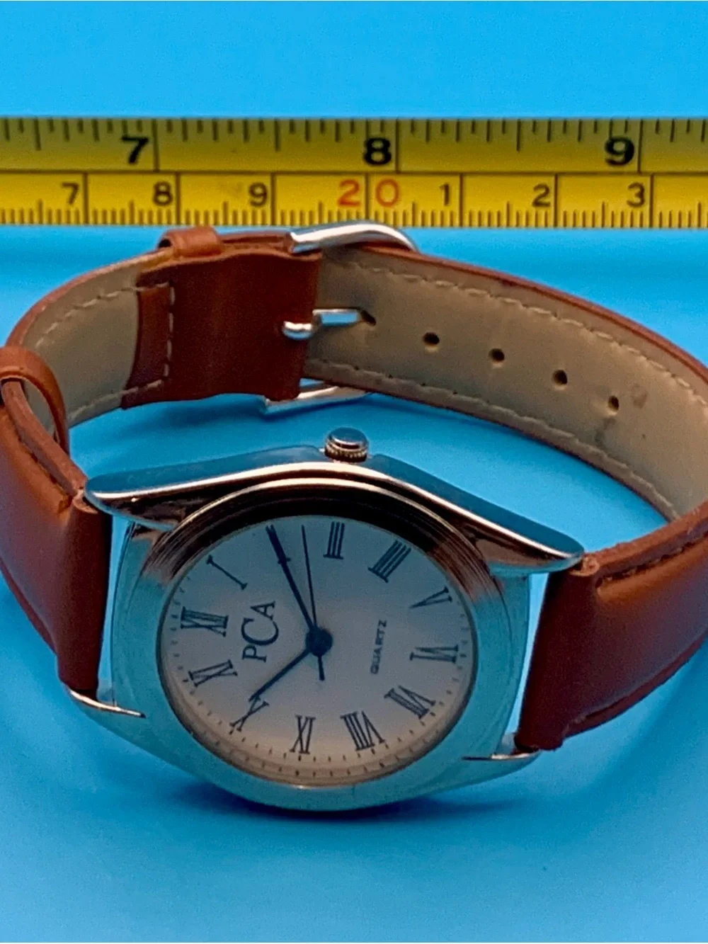 PCA Women’s Swiss Parts Quartz Wristwatch Faux Leather Strap Working New Battery